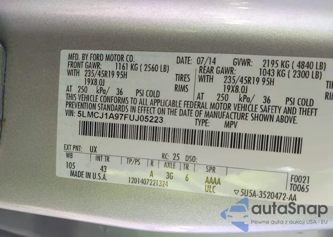 5LMCJ1A97FUJ05223: 43219657