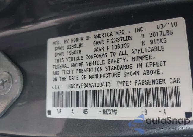 1HGCP2F34AA100413: 43219776