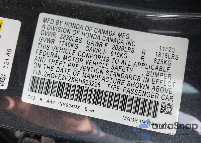 2HGFE2F2XRH523228: 43220990