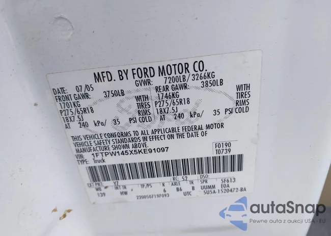 1FTPW145X5KE91097: 43221055