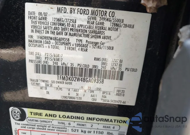 1FMDK02W48GA09358: 43221334