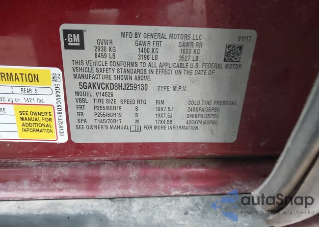 5GAKVCKD8HJ259130: 43221361