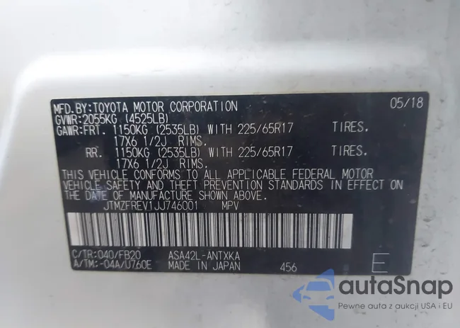 JTMZFREV1JJ746001: 43221399