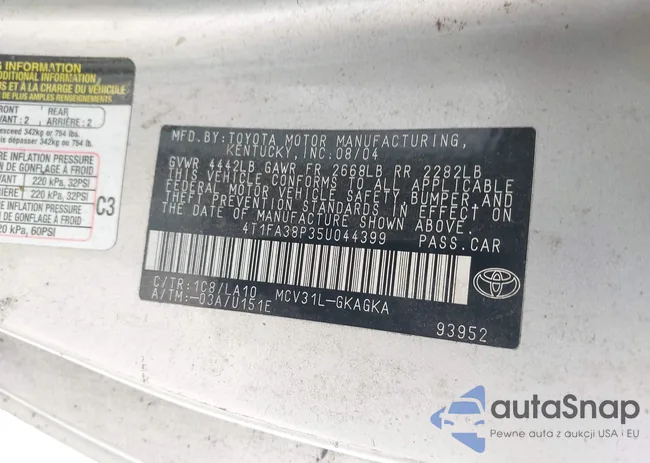 4T1FA38P35U044399: 43221400