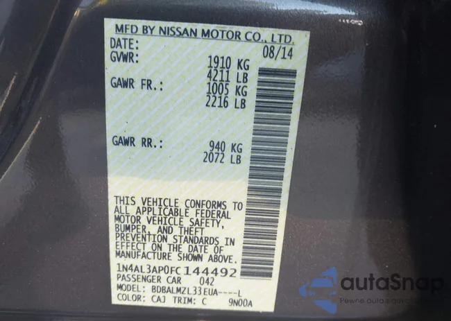 1N4AL3AP0FC144492: 43221418