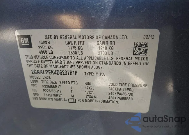 2GNALPEK4D6297616: 43221425