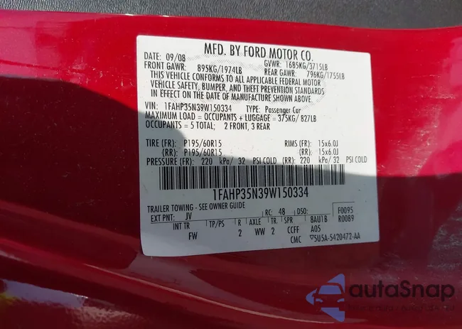 1FAHP35N39W150334: 43221478