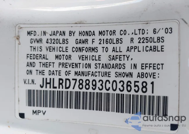 JHLRD78893C036581: 43220764