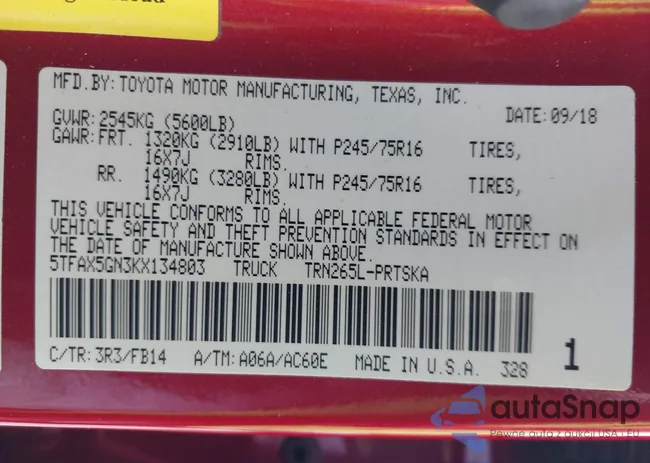 5TFAX5GN3KX134803: 43220780