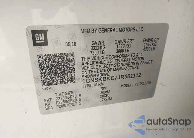 1GNSKBKC7JR351112: 43220861