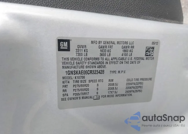 1GNSKAE06CR323428: 43221889