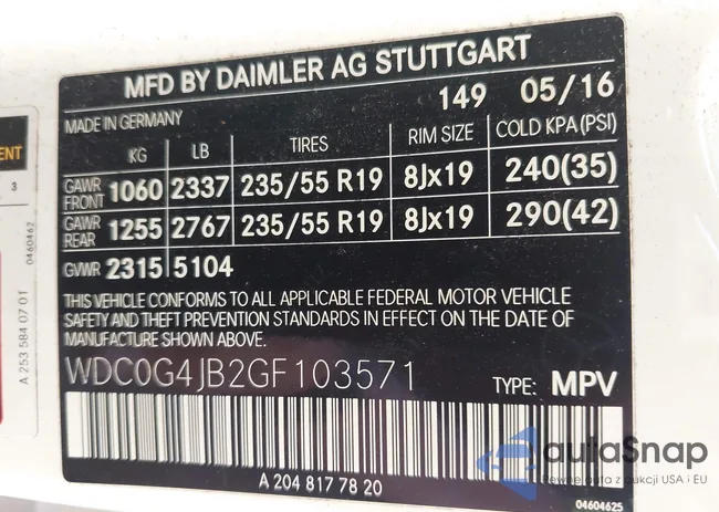 WDC0G4JB2GF103571: 43221919