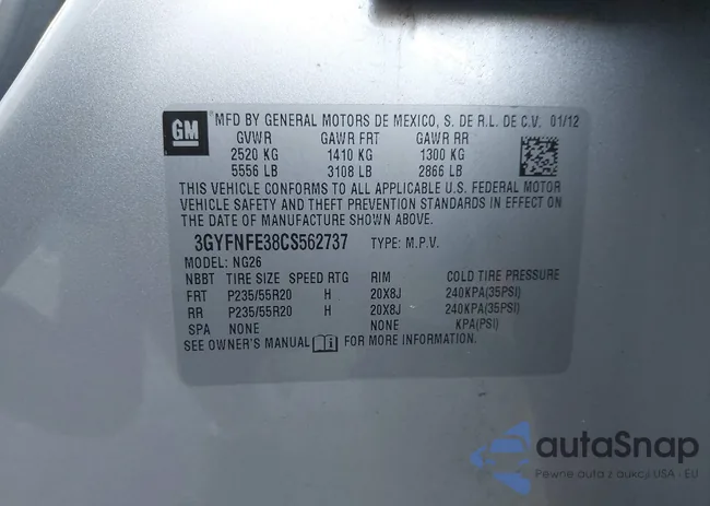 3GYFNFE38CS562737: 43221946