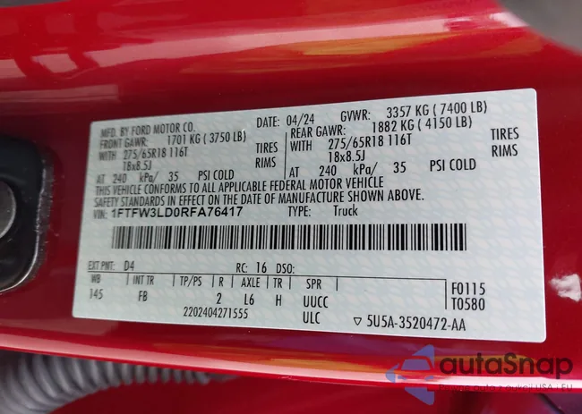 1FTFW3LD0RFA76417: 43222135