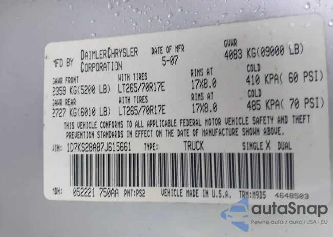 1D7KS28A87J615661: 43222160