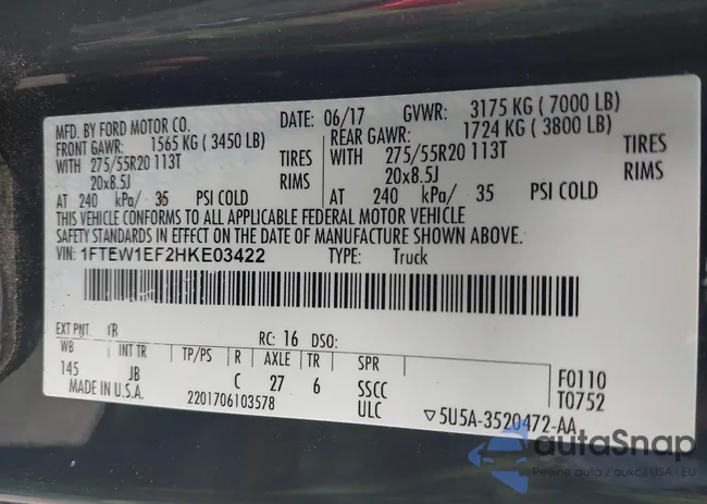 1FTEW1EF2HKE03422: 43222167