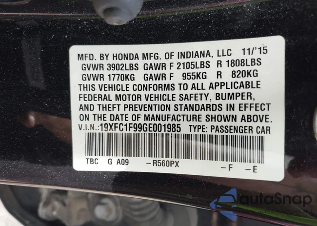 19XFC1F99GE001985: 43222182