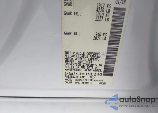 1N4AL3AP4JC190240: 43222191