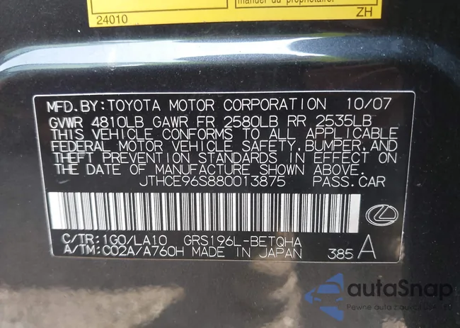 JTHCE96S880013875: 43222210