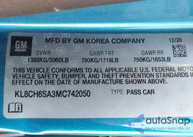 KL8CH6SA3MC742050: 43222213