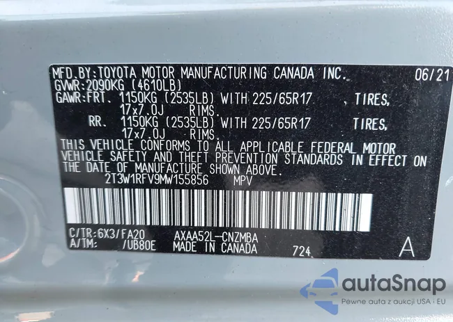 2T3W1RFV9MW155856: 43222274