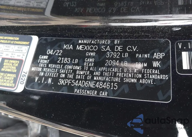 3KPF54AD6NE484615: 43222280