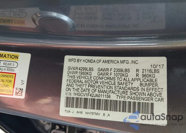 1HGCV1F42JA011156: 43222285