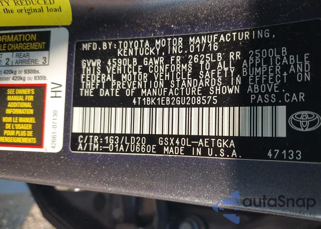 4T1BK1EB2GU208575: 43222299