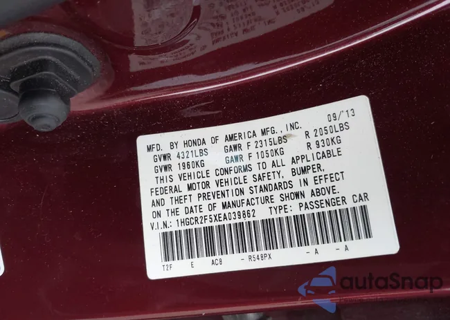 1HGCR2F5XEA039862: 43222310