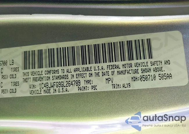 1C4BJWFG9GL264789: 43222319