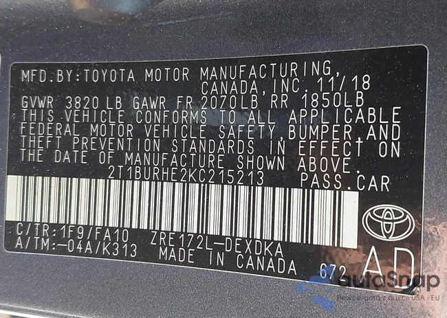 2T1BURHE2KC215213: 43222344