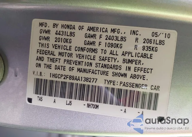 1HGCP2F89AA138277: 43222367