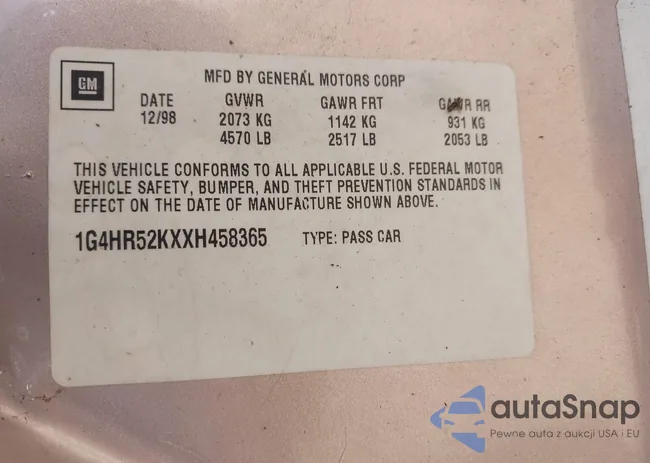 1G4HR52KXXH458365: 43221681