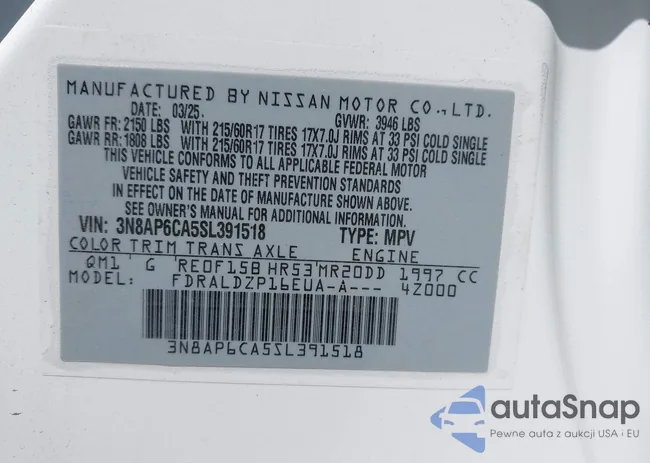 3N8AP6CA5SL391518: 43221732