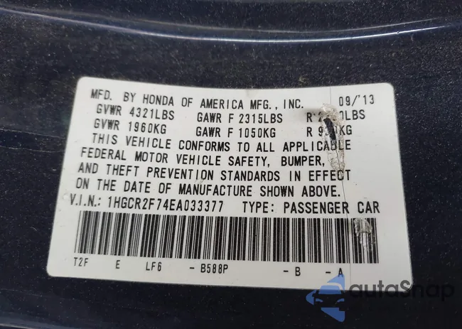 1HGCR2F74EA033377: 43221866