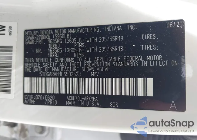 5TDGARAH1LS502523: 43222907