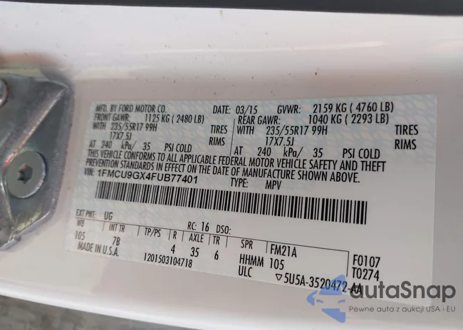 1FMCU9GX4FUB77401: 43222920