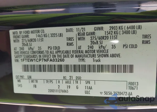 1FTEW1CP7NFA03260: 43222934