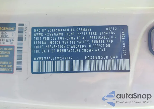 WVWEV7AJ7CW246942: 43222962