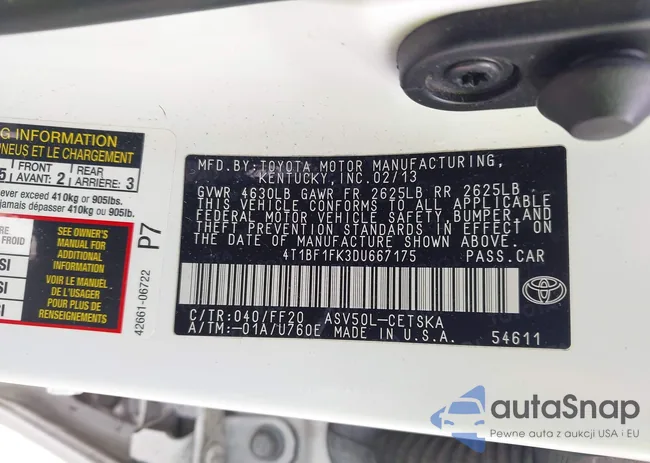 4T1BF1FK3DU667175: 43223069