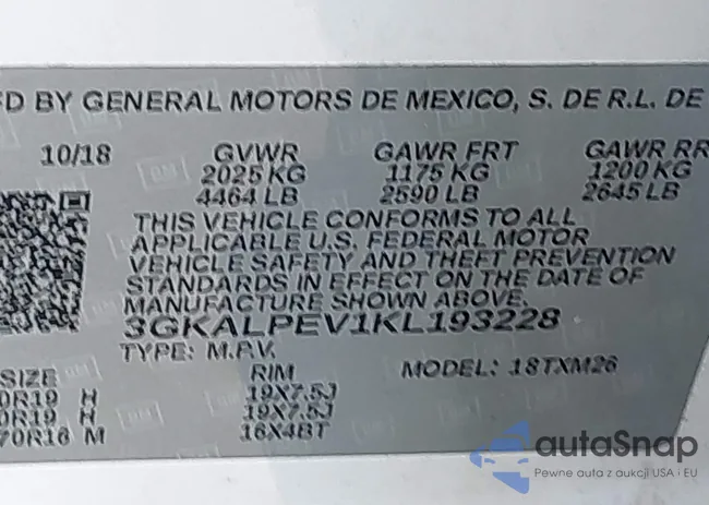 3GKALPEV1KL193228: 43223215