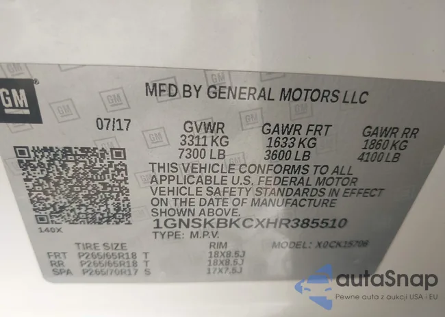 1GNSKBKCXHR385510: 43223225