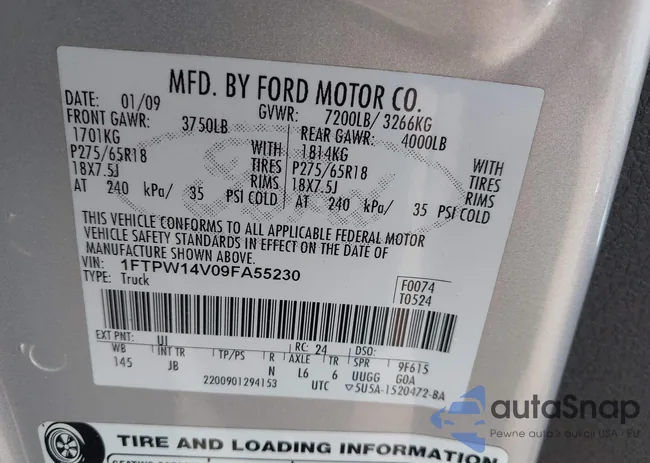 1FTPW14V09FA55230: 43223372