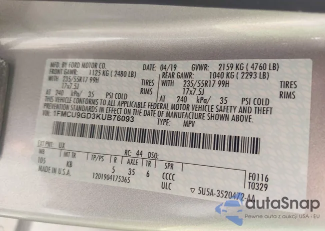 1FMCU9GD3KUB76093: 43222490