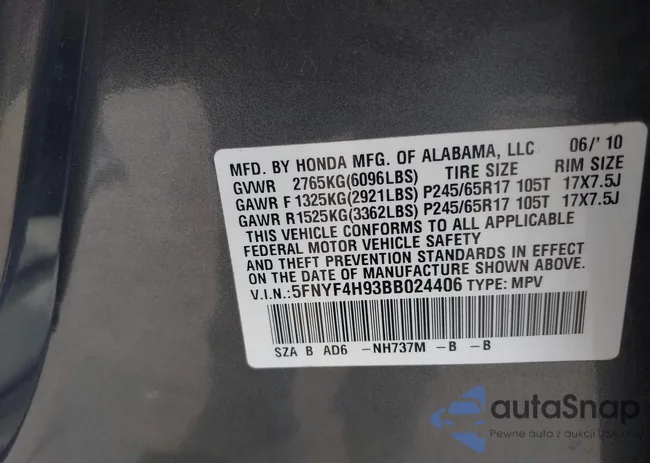 5FNYF4H93BB024406: 43222530