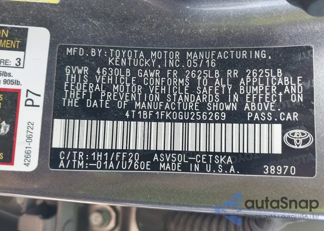 4T1BF1FK0GU256269: 43222580