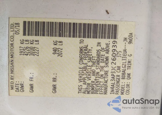 1N4AL3AP3JC260939: 43222582