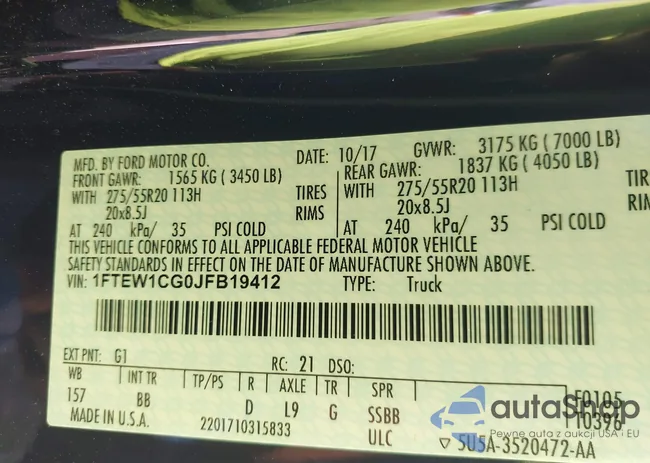 1FTEW1CG0JFB19412: 43222630