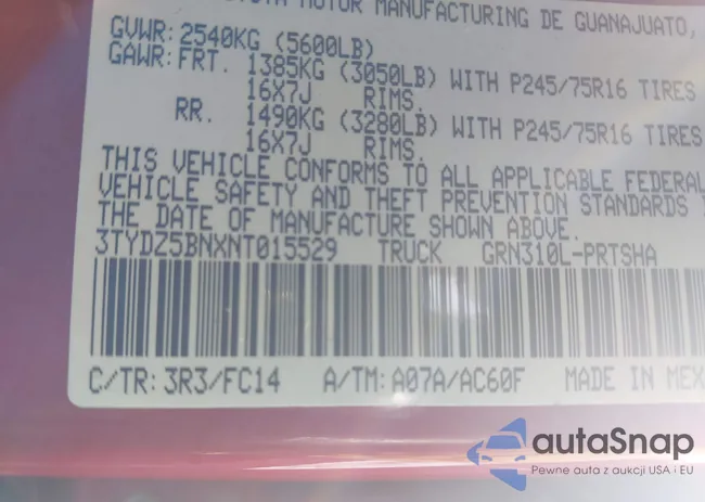 3TYDZ5BNXNT015529: 43222715