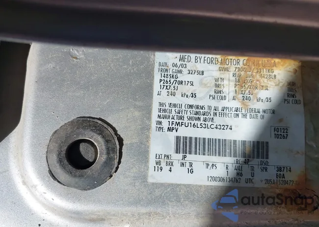 1FMFU16L53LC43274: 43222734